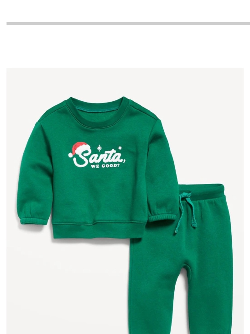 Old Navy Green Holiday Pajama Set with Santa Graphic